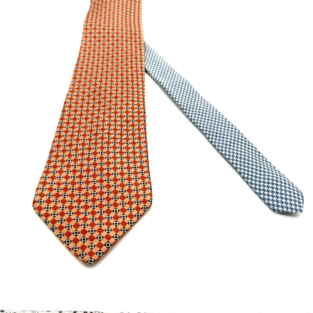 Vintage Tommy Hilfiger Men's Silk Tie Geometric Houndstooth Orange Blue 58"